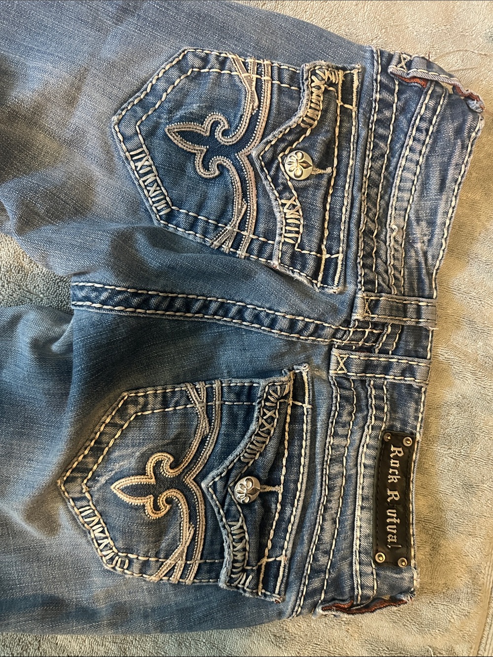 Rock Revival Women's Straight Leg Distressed Blue Jeans